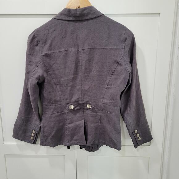 Anthropologie HEI HEI Landmark 3 Button Ruffled 100% Linen Blazer Jacket Size 6 - Picture 8 of 11